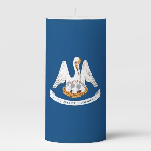 Dynamic Louisiana State Flag Graphic on a Pillar Candle