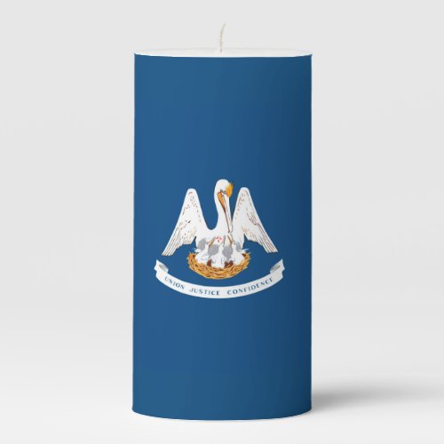 Dynamic Louisiana State Flag Graphic on a Pillar Candle