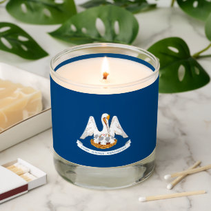 Dynamic Louisiana State Flag Graphic on a Scented Candle