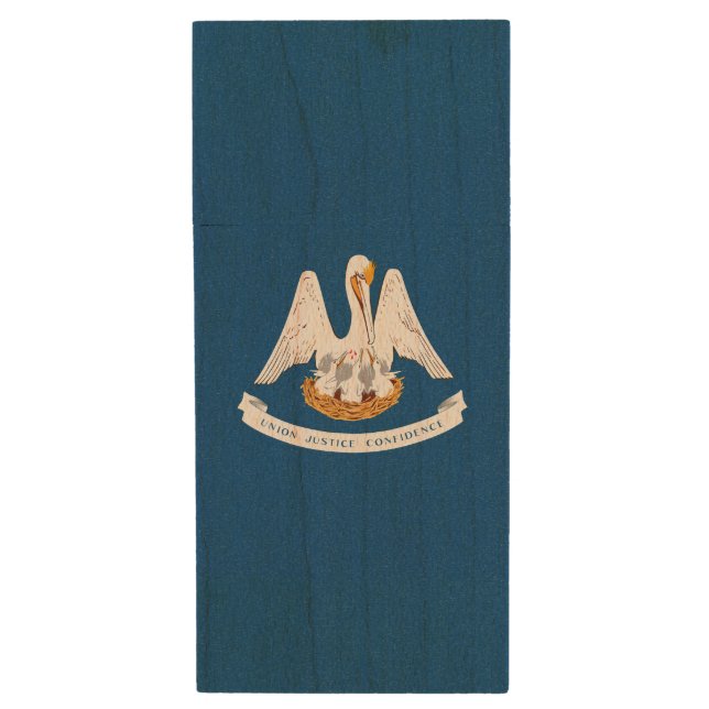 Dynamic Louisiana State Flag Graphic on a Wood USB Flash Drive (Front Vertical)