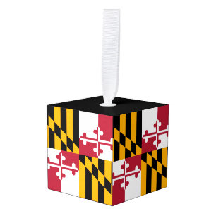 Dynamic Maryland State Flag Graphic on a Cube Ornament
