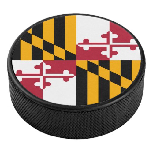 Dynamic Maryland State Flag Graphic on a Hockey Puck