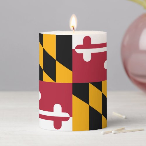 Dynamic Maryland State Flag Graphic on a Pillar Candle