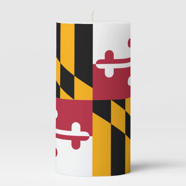 Dynamic Maryland State Flag Graphic on a Pillar Candle (Front)