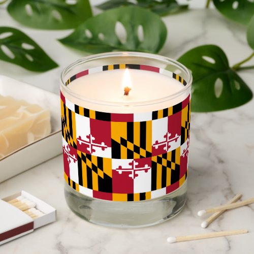 Dynamic Maryland State Flag Graphic on a Scented Candle