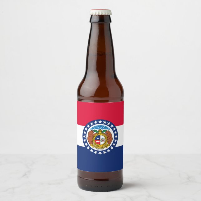 Dynamic Missouri State Flag Graphic on a Beer Bottle Label (Front)