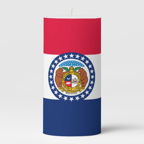 Dynamic Missouri State Flag Graphic on a Pillar Candle