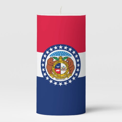 Dynamic Missouri State Flag Graphic on a Pillar Candle