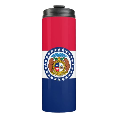 Dynamic Missouri State Flag Graphic on a Thermal Tumbler