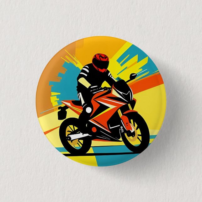 Dynamic Motorbike Illustration with Rider Button (Front)