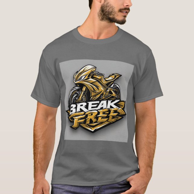 Dynamic Motorcycle with Bold Typography T-Shirt (Front)