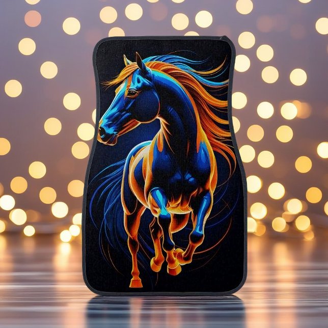 Dynamic Mustang: Neon Power and Motion Car Floor Mat (Creator Uploaded)