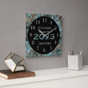Dynamic Natural Stone Custom 2023 Graduation Square Wall Clock