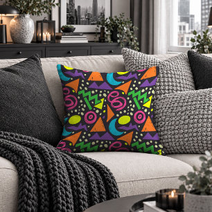 Dynamic Neon Abstract Shapes Black Pillow Cover Ar