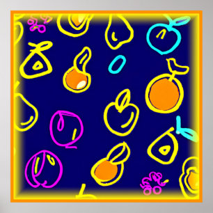 Dynamic Neon Fruits Pattern Design Poster