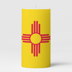 Dynamic New Mexico State Flag Graphic on a Pillar Candle