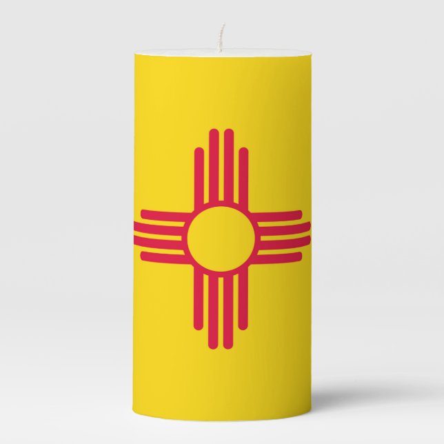 Dynamic New Mexico State Flag Graphic on a Pillar Candle (Front)