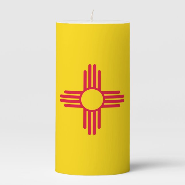 Dynamic New Mexico State Flag Graphic on a Pillar Candle (Front)