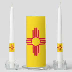 Dynamic New Mexico State Flag Graphic on a Unity Candle Set