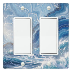 Dynamic Ocean Waves and Blue Agate Abstract Light Switch Cover