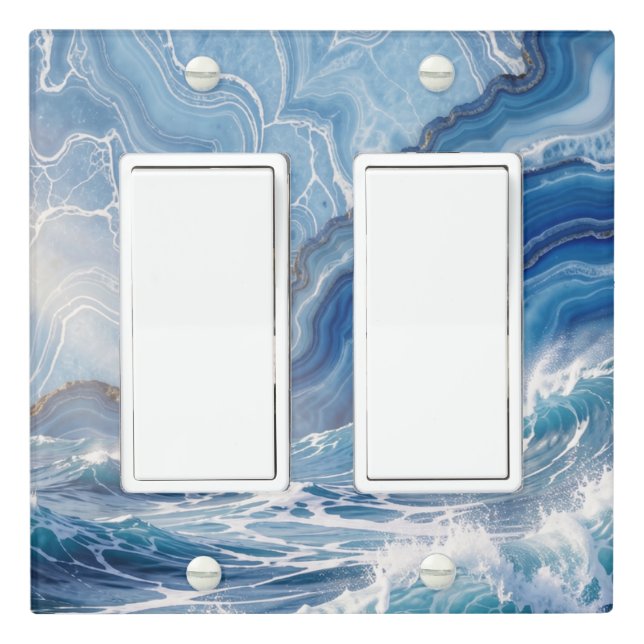 Dynamic Ocean Waves and Blue Agate Abstract  Light Switch Cover (In Situ)