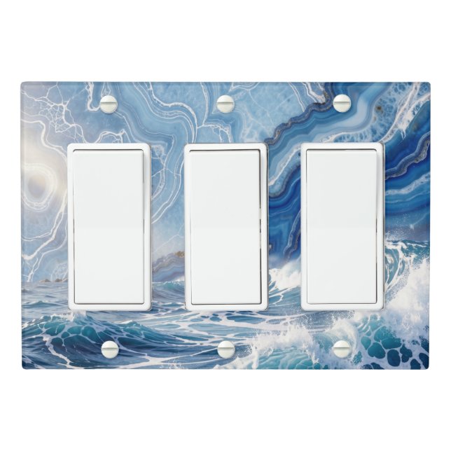Dynamic Ocean Waves and Blue Agate Abstract  Light Switch Cover (In Situ)