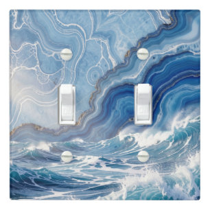 Dynamic Ocean Waves and Blue Agate Abstract  Light Switch Cover