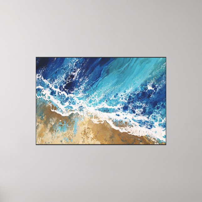 Dynamic Ocean Waves on Beach Abstract Wall Art (Front)