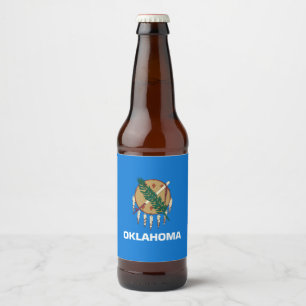 Dynamic Oklahoma State Flag Graphic on a Beer Bottle Label