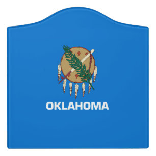 Dynamic Oklahoma State Flag Graphic on a Door Sign