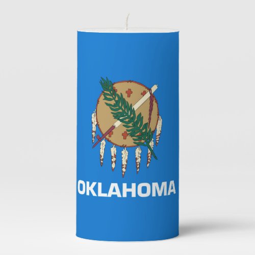 Dynamic Oklahoma State Flag Graphic on a Pillar Candle