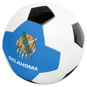Dynamic Oklahoma State Flag Graphic on a Soccer Ball