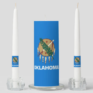 Dynamic Oklahoma State Flag Graphic on a Unity Candle Set