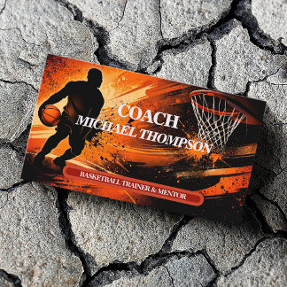 Dynamic Orange Black Basketball Coach Trainer  Business Card