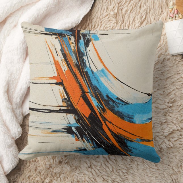 Dynamic Orange Blue Industrial Abstract Modern Throw Pillow (Blanket)