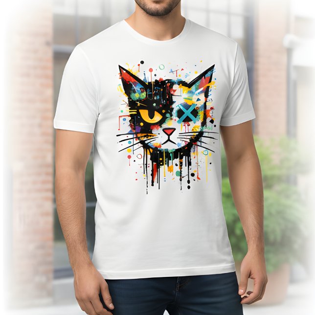 Dynamic Paint Splatter Cat Face White Men's T-Shirt (Creator Uploaded)