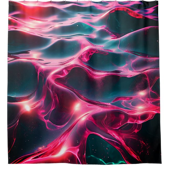  "Dynamic Pink and Blue Water Ripples"  Shower Curtain (Front)