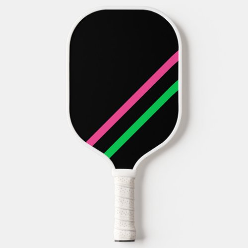 Dynamic Pink Green Corner Stripes Black Background Pickleball Paddle