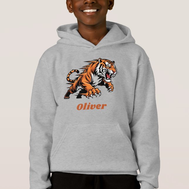 Dynamic Pouncing Tiger Mascot  Hoodie (Front)
