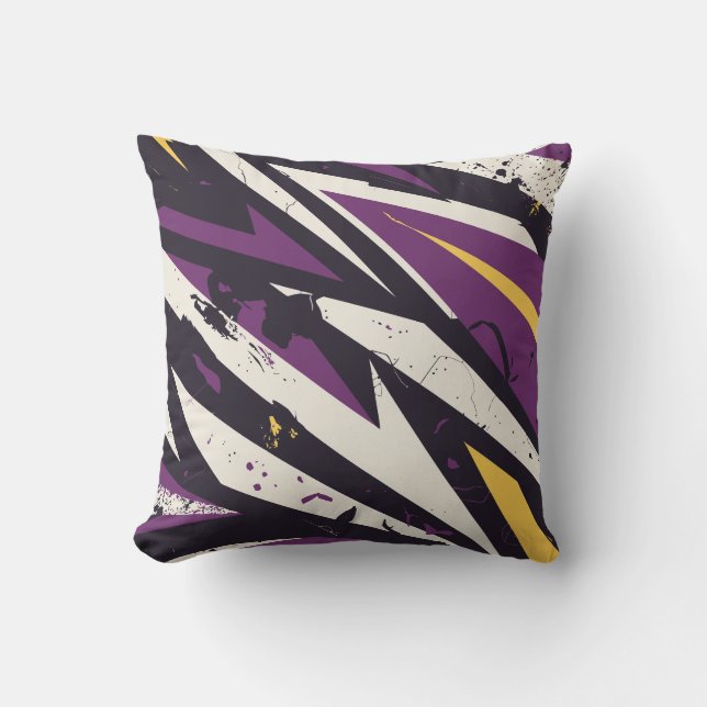 Dynamic Purple and Yellow Geometric Abstract Art Throw Pillow (Front)