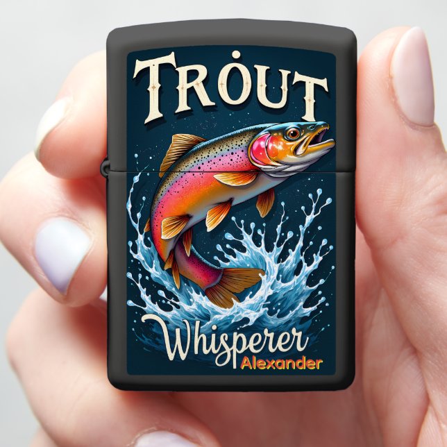 Dynamic Rainbow Trout Personalized Fly Zippo Lighter (In Hand)