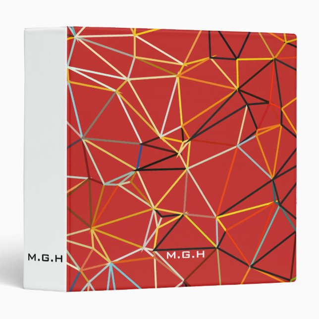 Dynamic Red Abstract Geometric Monogram 3 Ring Binder (Front/Spine)