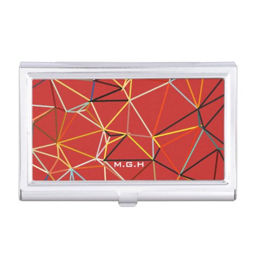 Dynamic Red Abstract Geometric Monogram Business Card Case