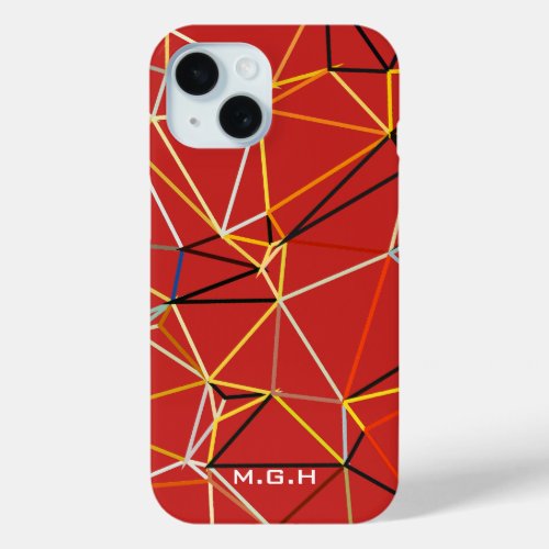 Dynamic Red Abstract Geometric Monogram iPhone 15 Case