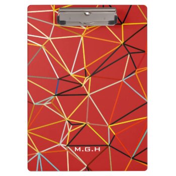 Dynamic Red Abstract Geometric Monogram Clipboard by LouiseBDesigns at Zazzle