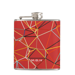Dynamic Red Abstract Geometric Monogram Flask