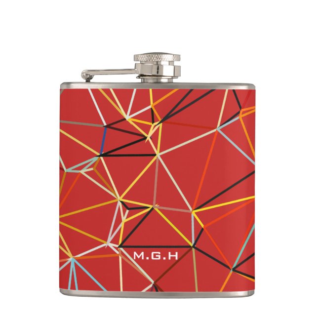 Dynamic Red Abstract Geometric Monogram Flask (Front)