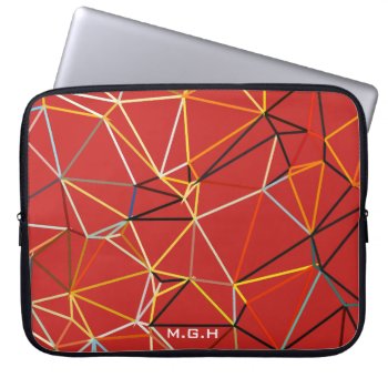 Dynamic Red Abstract Geometric Monogram Laptop Sleeve by LouiseBDesigns at Zazzle