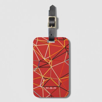 Dynamic Red Abstract Geometric Monogram Luggage Tag by LouiseBDesigns at Zazzle