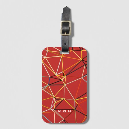 Dynamic Red Abstract Geometric Monogram Luggage Tag